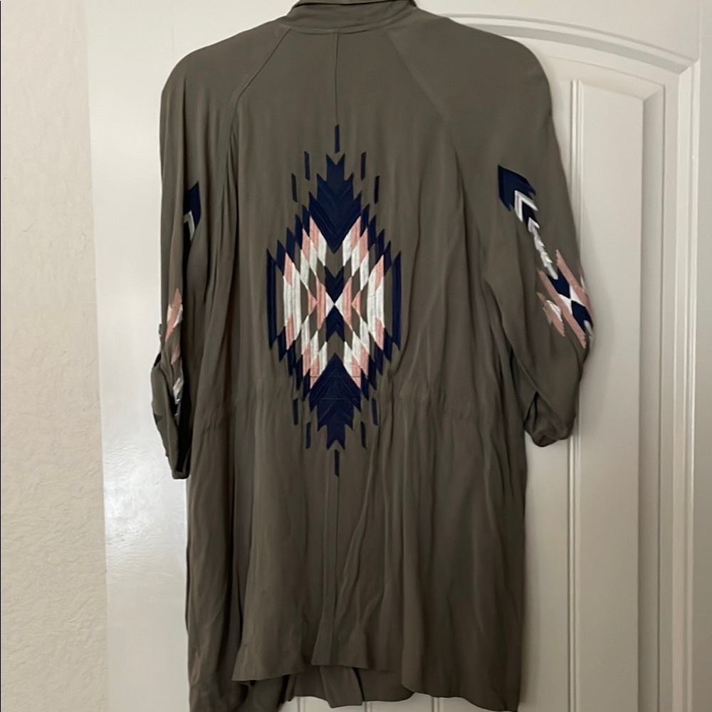 Miss Me Green Utility Jacket Open Front Rolled Sleeves